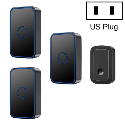 CACAZI A19 Wireless Music Doorbell, No Battery, US Plug, Black, 1 for 3 - 1