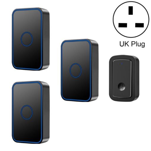 CACAZI A19 Wireless Music Doorbell, No Battery, UK Plug, Black, 1 for 3 - 1