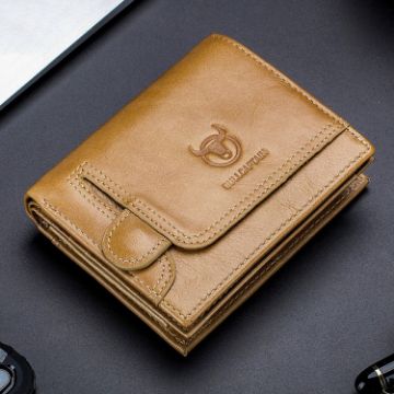 BULL CAPTAIN 037 Men's Leather Wallet & Coin Purse - Yellow Brown - 1