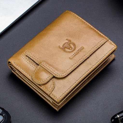 BULL CAPTAIN 037 Men's Leather Wallet & Coin Purse - Yellow Brown - 1