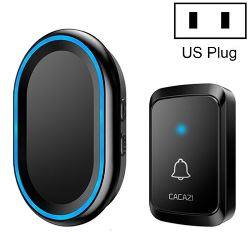 CACAZI A80 Wireless Music Doorbell, No Battery, US Plug, Black - 1