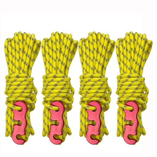 Luminous 4m Outdoor Camping Tent Wind Rope with S Buckle - 4 Rolls Yellow - 1