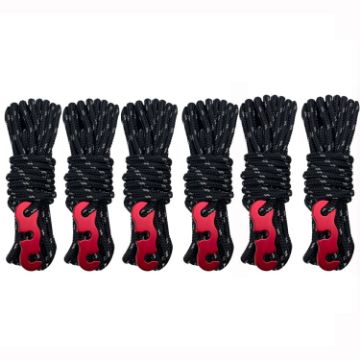 Luminous Tent Wind Rope with S Buckle - 4m x 6 Rolls, Black - 1