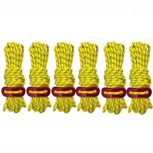 Luminous Tent Wind Rope with Figure 8 Buckle - 4m x 6 Rolls, Yellow - 1