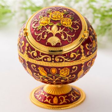 Red Rose Metal Globe Ashtray with Lid - Holiday Gift & Tea Table Decor - 1