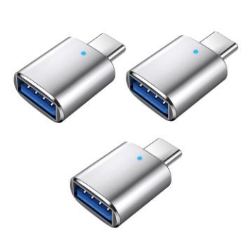 USB 3.0 Female to USB-C Male OTG Adapter 3-Pack with Light (Silver) - 1