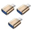 USB 3.0 Female to USB-C Male OTG Adapter 3-Pack with Light (Gold) - 1