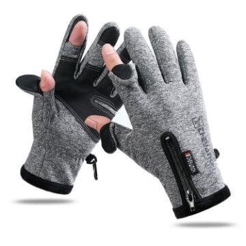 Warm Fingerless Fishing Gloves, Touch Screen, Size L, Grey - Outdoor Sports - 1