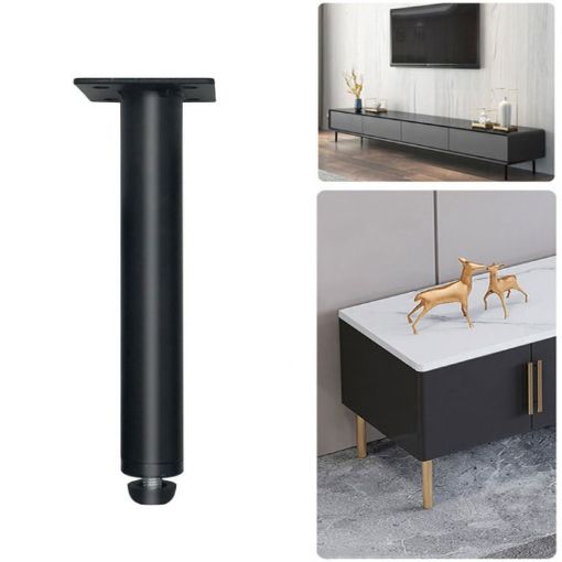 Adjustable Metal Furniture Support Legs, 13cm Height, Matte Black - 1