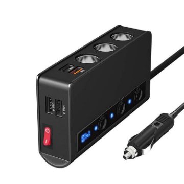 TR24 3 In 1 Car Cigarette Lighter Charger with Independent Switch - Black - 1
