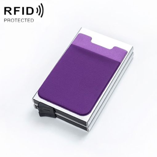 RFID Aluminum Alloy Coin Card Holder - Anti-Degaussing (Silver Purple) - 1