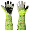 Stab Resistant Gardening Gloves with Print Sleeve, Wrist Extended (Green) - 1