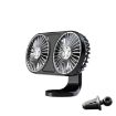 Car Double Head LED Electric Fan - USB Mini Fan for Air Outlet (Black) - 1