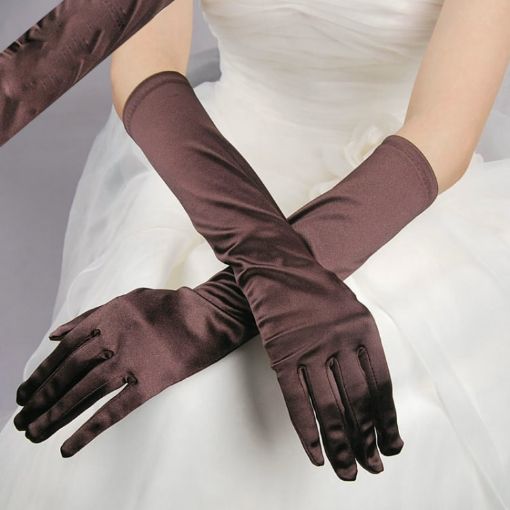 Bride Gloves Satin Long Vintage Brown Wedding Dress Sunscreen Gloves - 1