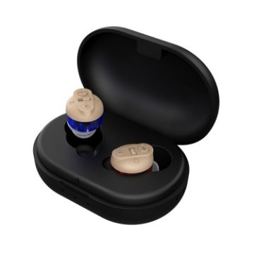 Red Blue Hearing Aid Amplifier with Black Charging Bin - Double Machine - 1