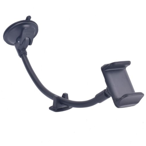 Suction Cup Car Phone Holder with Long Soft Hose - Black Box Packaging - 1