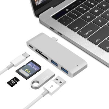 USB-C to HDMI Splitter Docking Station Card Reader 5-in-1 Silver - 1