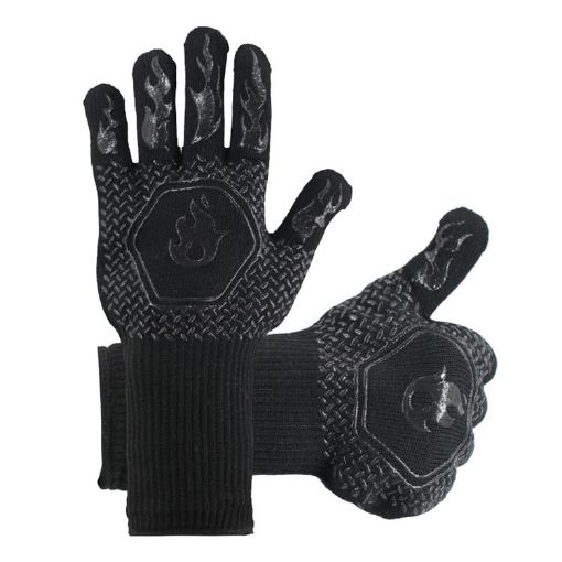 Silicone BBQ Gloves - High Temp Resistant, Anti-Scalding (Middle Flame Black) - 1