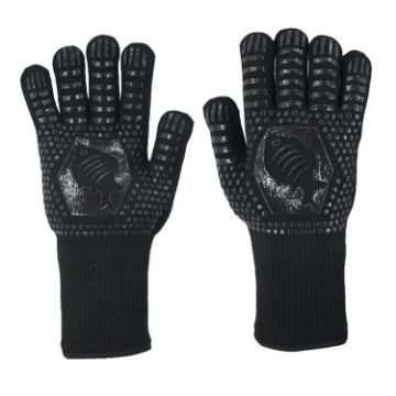 Silicone BBQ Gloves - High Temp Resistant, Anti-Scalding (Fish Bone Black) - 1