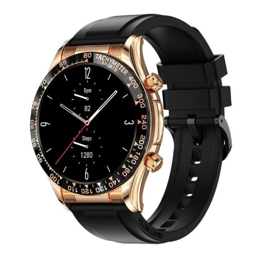 LOANIY E18 Pro Smart Watch with Bluetooth Calling & NFC, Gold Silicone - 1