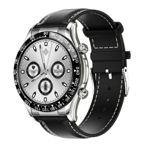 LOANIY E18 Pro Smart Watch with Bluetooth Calling & NFC, Black Leather - 1