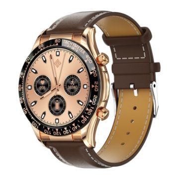 LOANIY E18 Pro Smart Watch with Bluetooth Calling & NFC, Gold Leather - 1