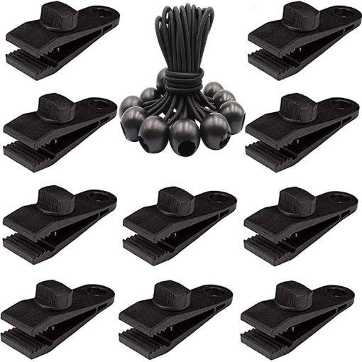 Windproof Tent Clip & Rope Set - 10 Clips + 10 Ropes for Camping - 1