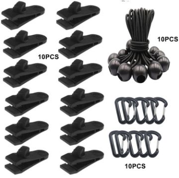 Windproof Tent Clip Set: 10 Clips, 10 Ropes, 10 PP Fast Hangings - 1