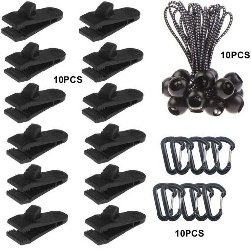 Canopy Fixed Tent Clip Set: 10 Clips, 10 Ropes, 10 Fast Hangings - 1