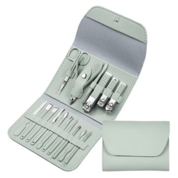 16 In 1 Nail Art Tool Set - Clippers & Scissors, Green Manicure Kit - 1