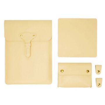 S177 3 In 1 Leather Waterproof Laptop Liner Bag, 15" Light Yellow - 1