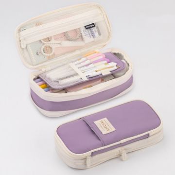 Angoo Macaron Double-layer Retractable Pencil Case, Large Capacity, Purple - 1