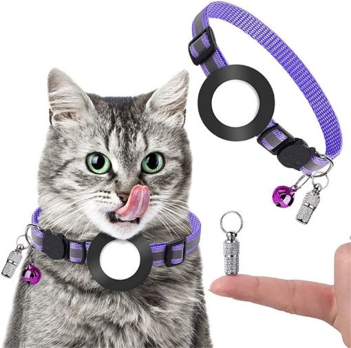 Purple Pet Anti-Lost Address Pendant Collar with Bell for Airtag - 1