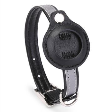 Airtag Tracker Protective Cover Pet Collar, M Size, Black PU Material - 1