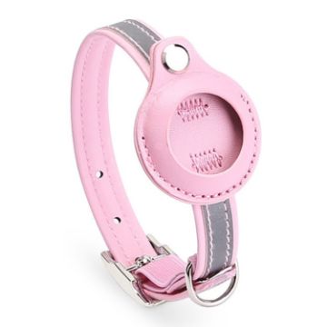 Airtag Tracker Protective Cover Pet Collar, M Size, Pink PU Material - 1