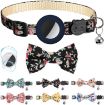 Deep Blue Anti-Lost Pet Collar with Bell for AirTag - Printed Bow Design - 2