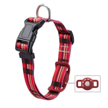 Geometric Print Ethnic Pet Collar for AirTag, Size S, Red - 1