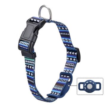 Geometric Print Ethnic Pet Collar for AirTag, Size L, Blue - 1