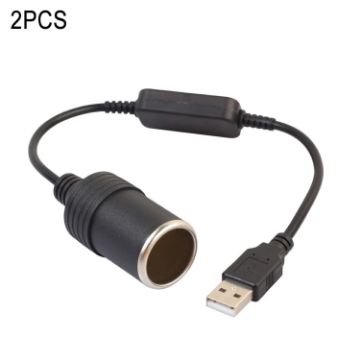 Car USB to Cigarette Lighter Adapter 5V to 12V Boost Cable, 2 PCS, 35cm - 1