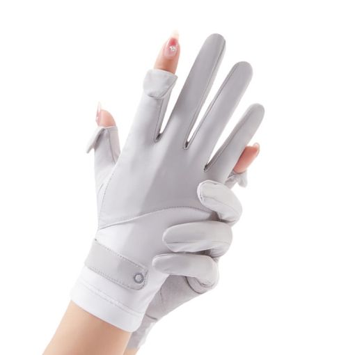 UV Resistant Ice Silk Cycling Driving Gloves - Non-Slip, Breathable, Gray - 1