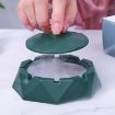 Dark Green Stainless Steel Liner Ashtray With Cover - Crown Decor - 5