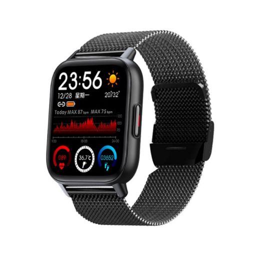 QS16Pro 1.69" Waterproof Smart Watch with Body Temp Detection - Black Steel - 1