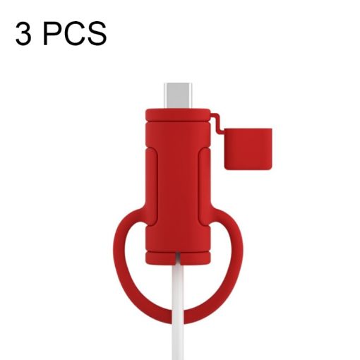 3 PCS Red Silicone Case for Type-C Data Cable - Washable & Soft - 1