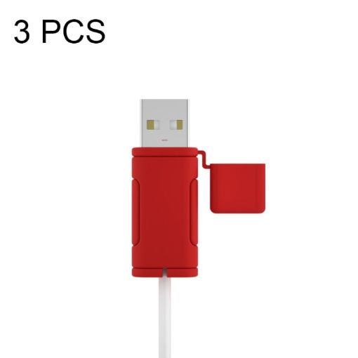 3 PCS Red Silicone Case for Apple USB Data Cable - Soft & Washable - 1