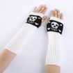 White Jacquard Skull Fingerless Knit Ski Gloves - Warm Winter Accessory - 3