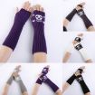 White Jacquard Skull Fingerless Knit Ski Gloves - Warm Winter Accessory - 4