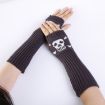 Deep Gray Jacquard Skull Fingerless Knit Ski Gloves - Warm Winter Wear - 1