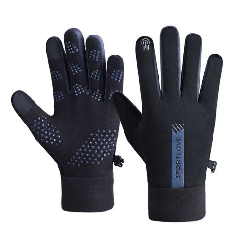 Men's Black Velvet Cycling Gloves - Windproof & Warm, 1 Pair - 1