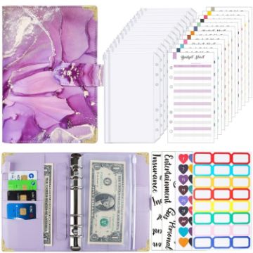 A6 Purple Leather Loose-leaf Budget Book Notepad Handbook - 1