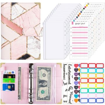 A6 Marbled-Pink Leather Loose-leaf Budget Book Notepad - 1